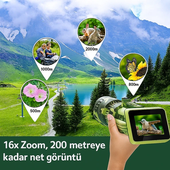 Monoküler Teleskop 1080P HD Uzun Pil Ömrü 16X Katlanabilir Tripod Seyahat Için Ekranlı Müzik Oyun - 4
