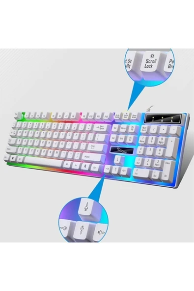 Ally G21b Usb Led Işıklı Oyuncu Klavye Ve Mouse Set Beyaz - 2