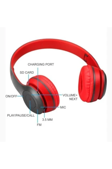 Kırmızı P47 Bluetooth Kulaklık Wireless Kablosuz P47 - 6