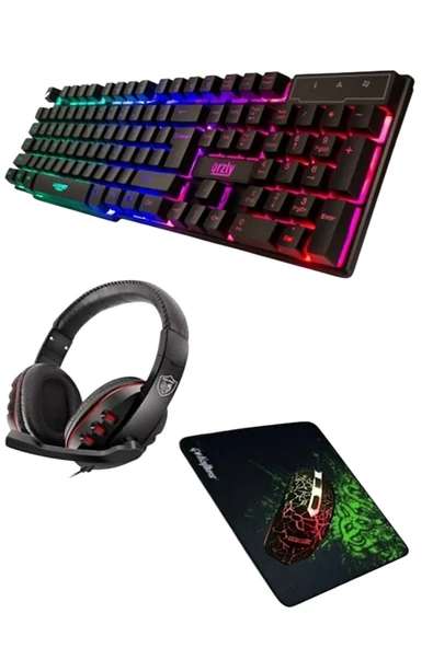 Oyuncu Klavye Mouse Mousepad Kulaklık Set