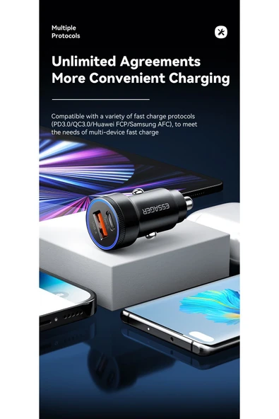 54W Hızlı Pd Araç Şarjı Type-C ve Usb Çift Girişli Tüm Telefonlara Uygun - 5
