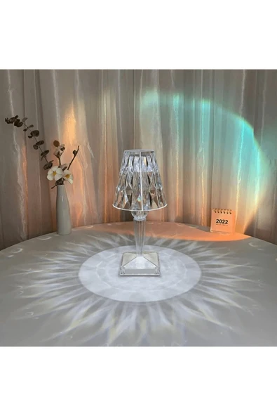 CRYSTAL TABLE LAMP ŞARJLI RGB LED IŞIKLI ABAJUR GECE LAMBASI UZAKTAN KUMANDALI DOKUNMATİK TUŞLU - 6