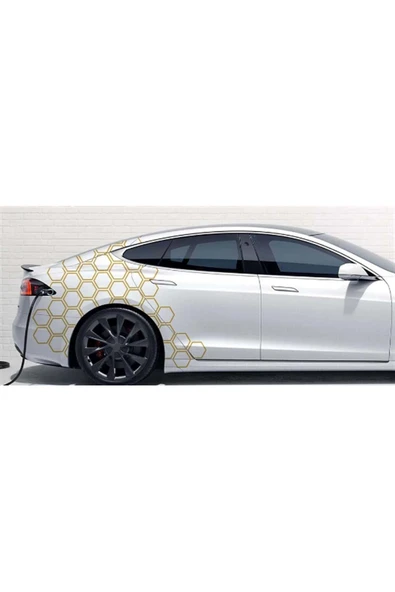 İndispensableyl Otomobil Yan Kapı Altıgen Desenli Sticker Etiket Modeli - 2
