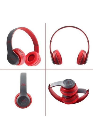 Kablosuz Bluetooth Kafa Üstü Kulaklık Kırmızı - 3