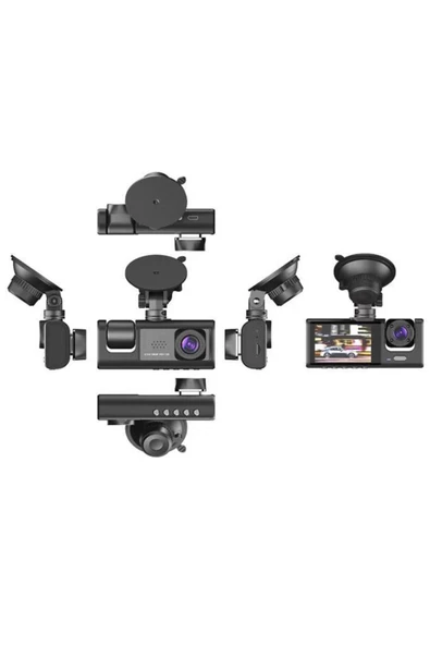 TA-01 Siyah 1080p Araç içi 3 Kameralı Lcd Ekranlı Gece Görüşlü , G-sensör , Geri Görüş Kamera - 2