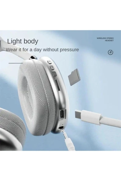 Bluetooth Kulaklık Hi-Fi Yüksek Kalite Ses Bass Müzik Ayarlanır Kafa Bandı Tıkaç Type-C Şarj Aux - 3