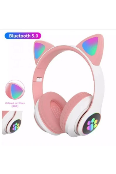 Kedi Kulak Led Işıklı Kablosuz Bluetooth Mikronlu Hafıza Kartı Girişli Kulaklık - 2