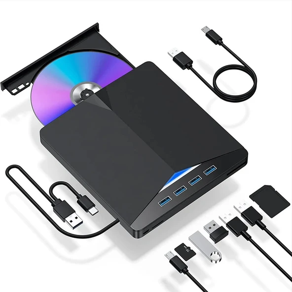 Monozone Harici CD DVD Rom Yazıcı Okuyucu Type-C USB 3.0 HUB Çoğaltıcı TF SD Kart Okuyucu PC Laptop