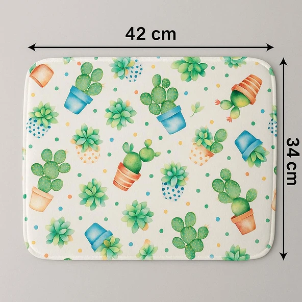 Su Emici Kaktüs Desenli Bulaşık Kurutma Matı 42x34 cm Tek Taraflı - 3