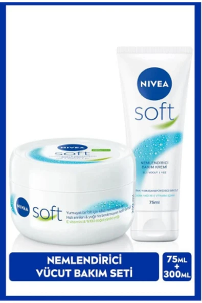 NIVEA Soft Nemlendirici Bakım Kremi 300ml ve Soft Krem 75ml, El Yüz Vücut, E Vitamini, Yumuşak Cilt,Jojoba