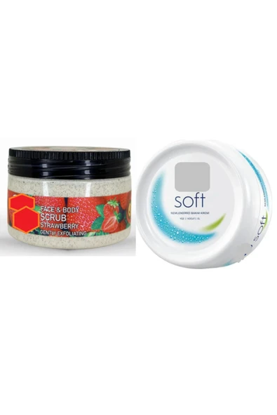 Ostwint Face And Body Yüz ve Vücut İçin Peeling Etkili Scrub Çilek Gel 300ml+300 ML Soft Nemlendirici Krem