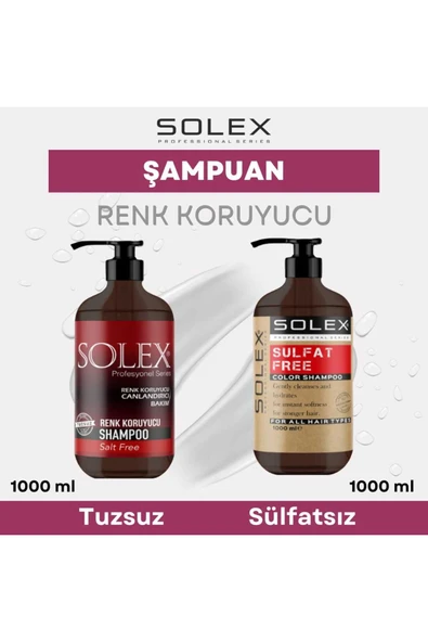 Solex Tuzsuz Renk Koruyucu Canlandırıcı Shampoo 1000ml+ Sülfatsız Renk Koruyucu Bakım Şampuanı 1000 ML