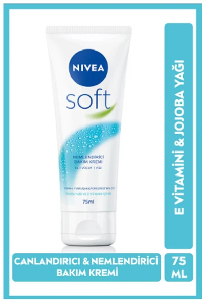 NIVEA Soft Nemlendirici Vücut Bakım Kremi 75ml, Jojoba Yağı, E Vitamini, Yüz Vücut El, Yumuşak Cilt Hissi