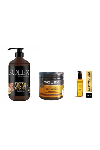 Solex Professıonal Serıes Argan Saç Bakım Seti (Tuzsuz Sampuan 1000 ML+ Saç Maskesi 500 ML + Serum 100 ML)
