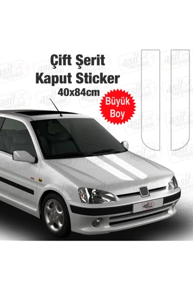 İndispensableyl Oto Kaput özel yeni sticker Beyaz 2 Şerit 40*84 Cm - 1
