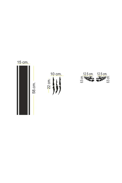 İndispensableyl Oto Kaput-Far-Yan Ayna özel yeni sticker Set 3 Lü 58*15 Cm/1 Adet - 22*10 Cm/1 Adet - 12,5*6,5 Cm/Sağ-Sol - 2