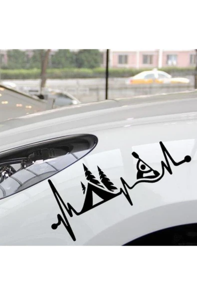 İndispensableyl Kamp Çadırı Kayık Kalp Atışı Tasarım Oto özel yeni sticker Siyah 25*7 Cm ürün görseli