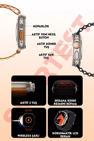 MadMedya Gs8 Watch 8 Ultra Max 49mm Kordon Kilitli Vidalı Android Ve Ios Uyumlu Watch 8 Ultra Turunc - 4