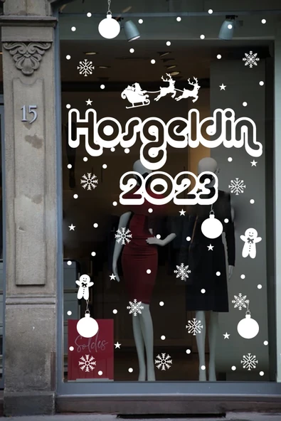 İndispensableyl Hoşgeldin 2023 Yılbaşı Happy New Year özel yeni sticker Çıkartma Süsü özel yeni Yıl Parti Cam Noel Ağacı Kar Tanesi ürün görseli