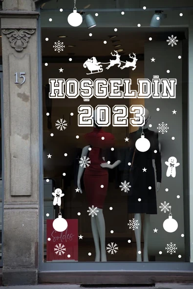 İndispensableyl Hoşgeldin 2023 Yılbaşı Happy New Year özel yeni sticker Çıkartma Süsü özel yeni Yıl Parti Cam Noel Ağacı Kar Tanesi ürün görseli