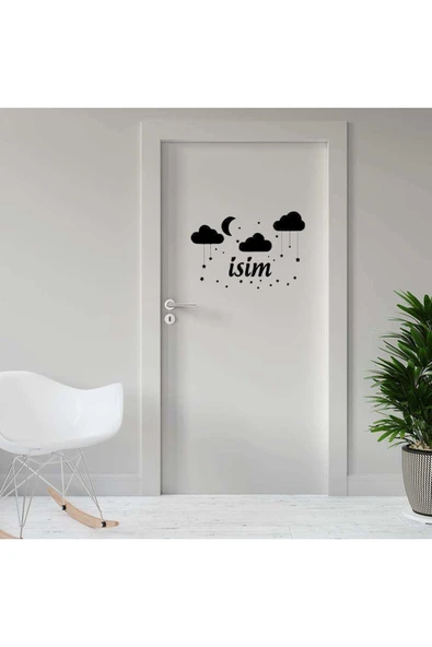 İndispensableyl Ay, Bulut Ve Yıldızlar Uyku Temalı - Isme Özel Dekoratif Kapı özel yeni sticker, Çıkartma - 1