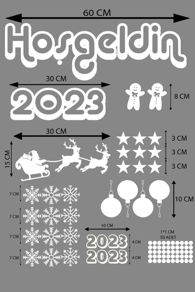 İndispensableyl Hoşgeldin 2023 Yılbaşı Happy New Year özel yeni sticker Çıkartma Süsü özel yeni Yıl Parti Cam Noel Ağacı Kar Tanesi - Resim 2