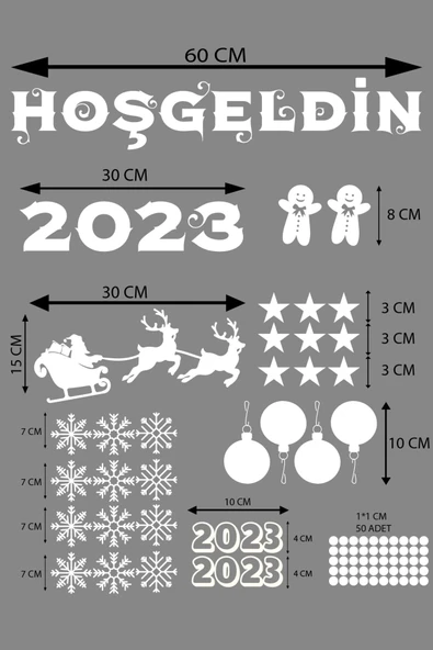 İndispensableyl Hoşgeldin 2023 Yılbaşı Happy New Year özel yeni sticker Çıkartma Süsü özel yeni Yıl Parti Cam Noel Ağacı Kar Tanesi - Resim 2
