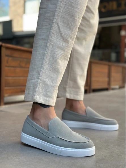 Pabucmarketi Bağcıksız Erkek Casual Ayakkabı GRİ SÜET (BEYAZ TABAN) - Resim 2