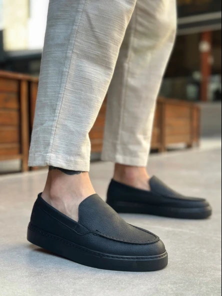 Pabucmarketi Bağcıksız Erkek Casual Ayakkabı SİYAH (SİYAH TABAN) - Resim 2