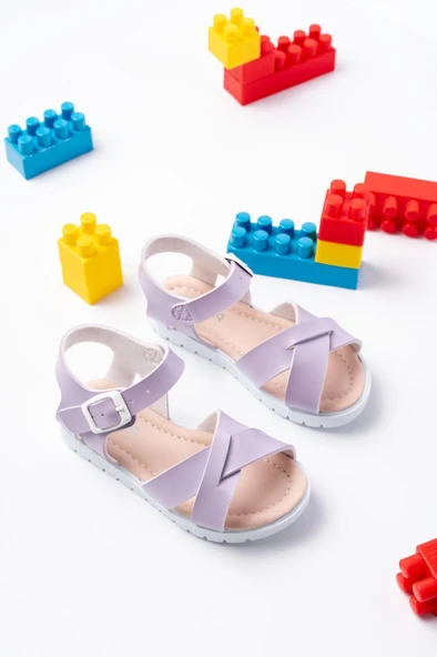 Pabucmarketi Lila Kemerli Kız Bebek Düz Sandalet