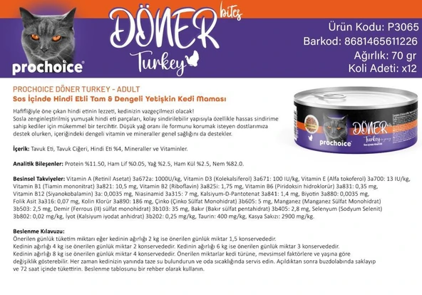 Prochoice Döner Bites Hindili Yetişkin Kedi Konservesi 70 GR - Resim 3