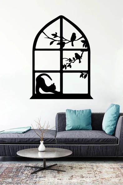 İndispensableyl Gerinen Penceredeki Kedi Duvar Dekor Sticker 45 X 60 Cm - Resim 2