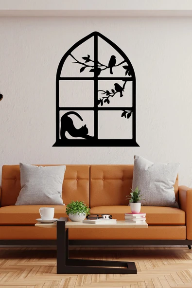 İndispensableyl Gerinen Penceredeki Kedi Duvar Dekor Sticker 45 X 60 Cm - Resim 3