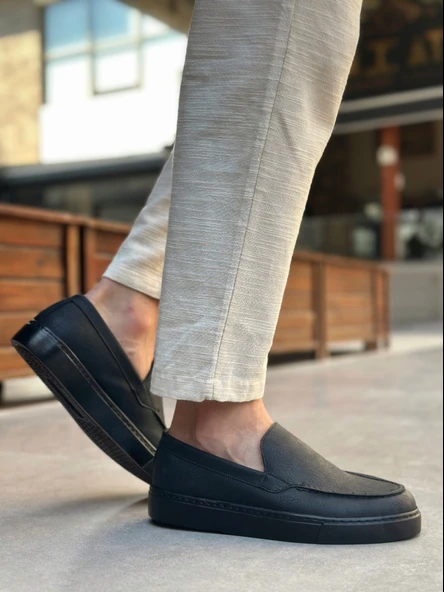 Pabucmarketi Bağcıksız Erkek Casual Ayakkabı SİYAH (SİYAH TABAN) - Resim 3