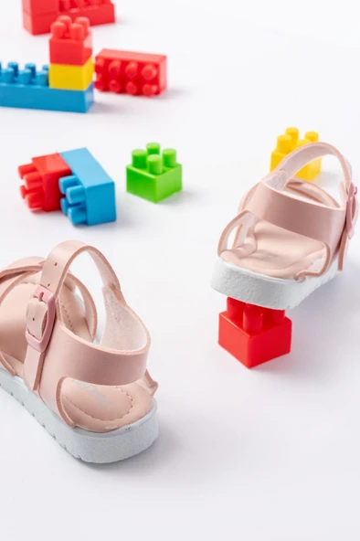 Pabucmarketi Pudra Kemerli Kız Bebek Düz Sandalet - 3