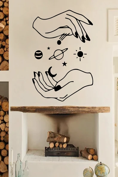 İndispensableyl Kadın Elleri Ve Uzay Gezegenler Duvar özel yeni sticker Yapıştırma (SUDAN VE NEMDEN ETKİLENMEZ) ürün görseli