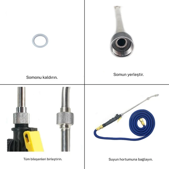 Monozone Metal Basınçlı Köpük Hazneli Su Tabancası 30cm Bahçe Sulama Araba Oto Yıkama Ayarlanabilir - Resim 7