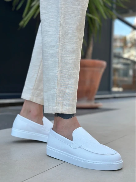 Pabucmarketi Bağcıksız Erkek Casual Ayakkabı BEYAZ (BEYAZ TABAN) - Resim 4