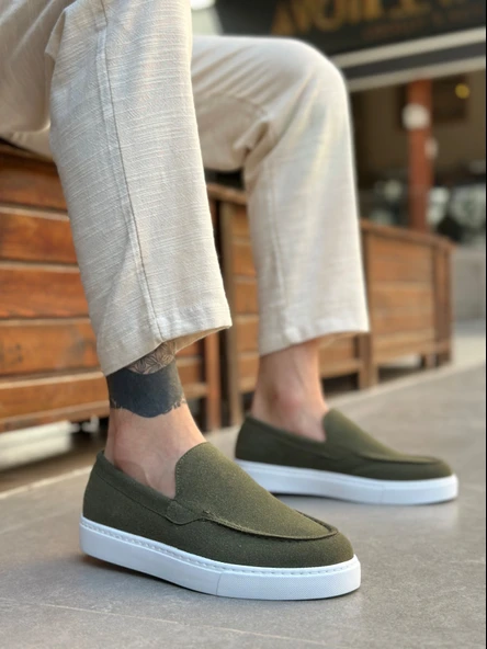 Pabucmarketi Bağcıksız Erkek Casual Ayakkabı HAKİ SÜET (BEYAZ TABAN) ürün görseli