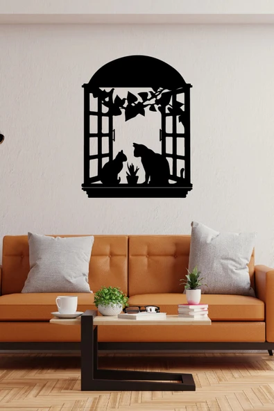 İndispensableyl Penceredeki Kedi Aşkı Duvar Dekor Sticker 45 X 60 Cm - Resim 3