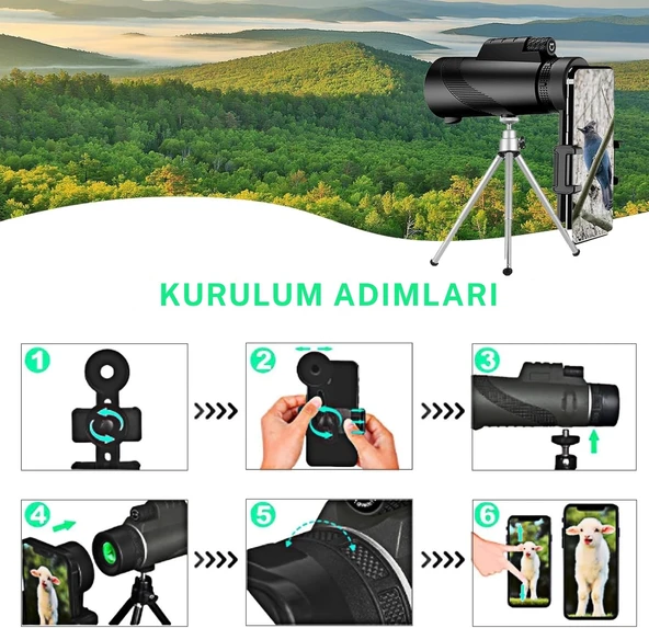 Monozone Tek Göz Dürbün HD Zoom Teleskop Tripot Telefon Kamera El Dürbünü 80x Monoküler Taşınabilir - 2
