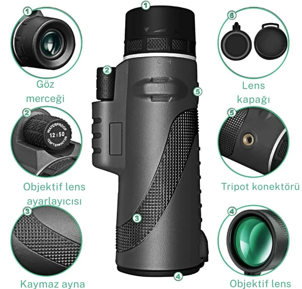 Monozone Tek Göz Dürbün HD Zoom Teleskop Tripot Telefon Kamera El Dürbünü 80x Monoküler Taşınabilir - 3