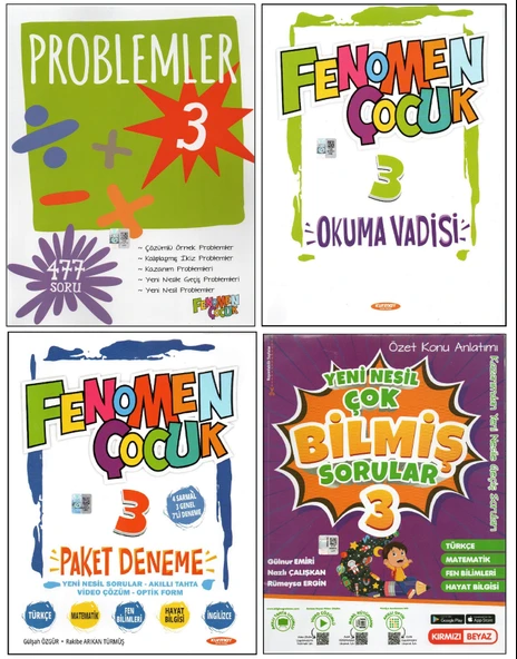 FENOMEN 3. SINIF PROBLEMLER+OKUMA VADİSİ+PAKET DENEME+KIRMIZI BEYAZ ÇOK BİLMİŞ S. (4 KİTAP)