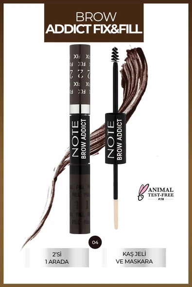 NOTE Brow Addict Fix&Fill Kaş Farı ve Maskarası 2'si 1 Arada - 04 Grey Brown