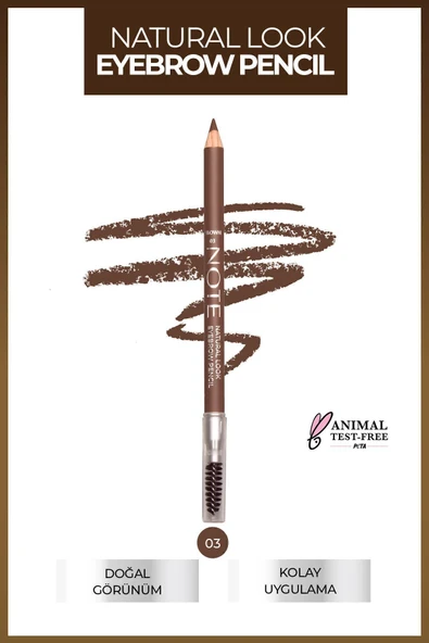 NOTE Natural Eyebrow Pencil Waterproof Çift Taraflı Suya Dayanıklı Kaş Kalemi 03 Brown - Kahve