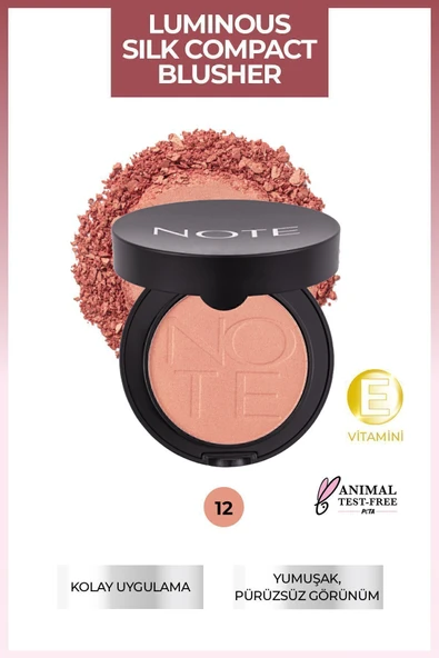 NOTE Luminous Silk Compact Blusher Toz Allık - 12 Rosy Glow