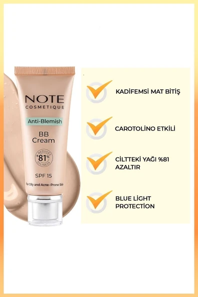 NOTE Anti-Blemish BB Cream SPF 15 Akneye Yatkın Ciltler BB Krem - 02 Light Beige - 3