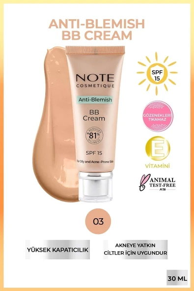 NOTE Anti-Blemish BB Cream SPF 15 Akneye Yatkın Ciltler BB Krem - 03 Natural Beige