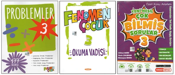 FENOMEN 3. SINIF PROBLEMLER+OKUMA VADİSİ+KIRMIZI BEYAZ ÇOK BİLMİŞ SORULAR (3 KİTAP)