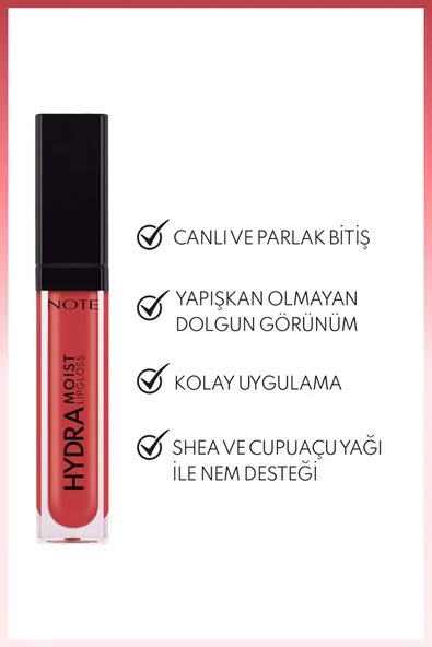 NOTE Hydramoist Lipgloss Nemlendirici Dudak Parlatıcısı - 08 Party Mood - Kırmızı - 2